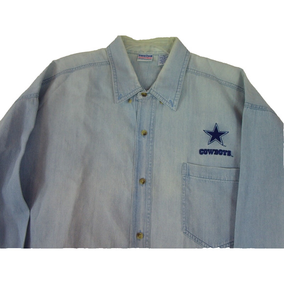 Vintage NFL Dallas Cowboys Denim Button Up True Fan Sportswear‎ Shirt Mens XL - Picture 6 of 9